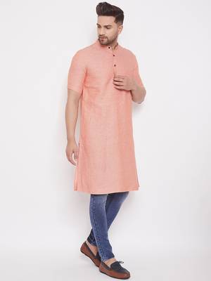 Orange woven cotton men-kurtas 3