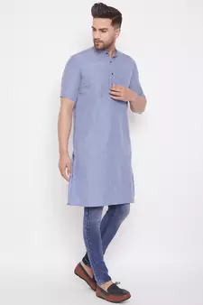 Blue plain cotton men-kurtas