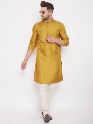 Gold plain art silk men-kurtas 2