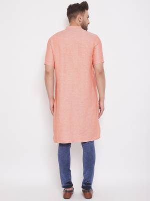 Orange woven cotton men-kurtas 4