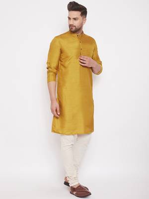 Gold plain art silk men-kurtas 3