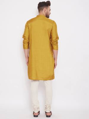 Gold plain art silk men-kurtas 4