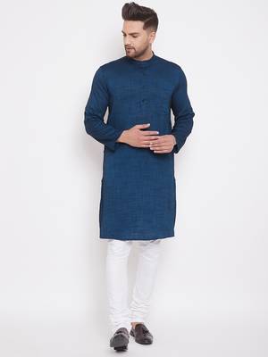 Blue woven viscose rayon men-kurtas 1