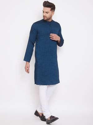 Blue woven viscose rayon men-kurtas 3