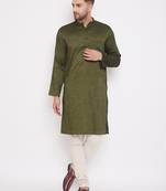 Green woven viscose rayon men-kurtas