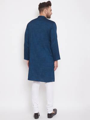 Blue woven viscose rayon men-kurtas 4