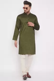 Green woven viscose rayon men-kurtas