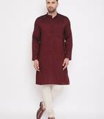 Maroon woven viscose rayon men-kurtas