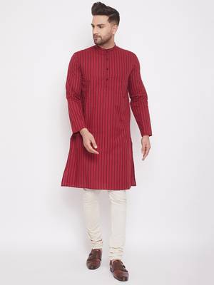 Maroon plain cotton men-kurtas 1