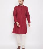 Maroon plain cotton men-kurtas