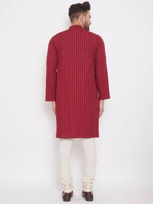 Maroon plain cotton men-kurtas 4
