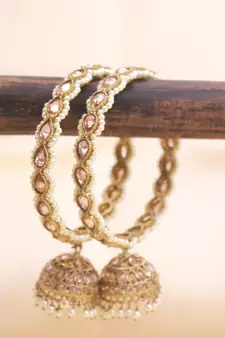 Set of 2 Golden Kundan Beaded Jhumki by Leshya