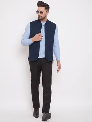 Blue_x000D_
 plain linen nehru jacket 2