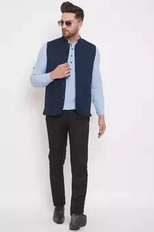 Blue_x000D_
 plain linen nehru jacket