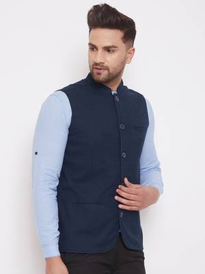 Blue_x000D_
 plain linen nehru jacket 3