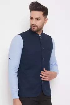 Blue_x000D_
 plain linen nehru jacket