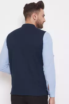 Blue_x000D_
 plain linen nehru jacket