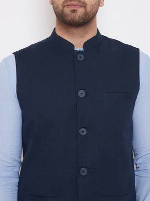 Blue_x000D_
 plain linen nehru jacket 5