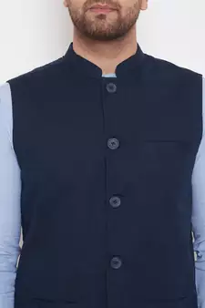 Blue_x000D_
 plain linen nehru jacket
