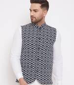 Blue woven poly cotton nehru jacket