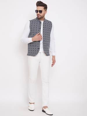 Blue woven poly cotton nehru jacket 2
