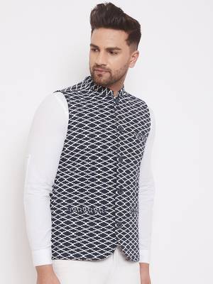 Blue woven poly cotton nehru jacket 3