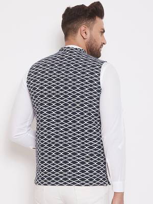 Blue woven poly cotton nehru jacket 4