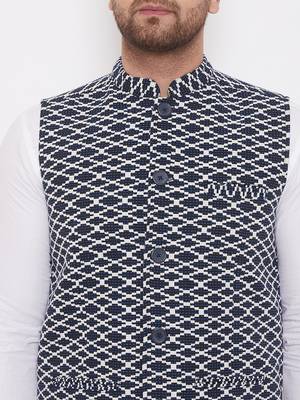 Blue woven poly cotton nehru jacket 5