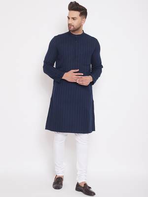Blue_x000D_
 plain cotton men-kurtas 1