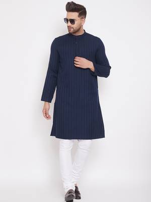 Blue_x000D_
 plain cotton men-kurtas 2