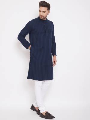 Blue_x000D_
 plain cotton men-kurtas 3