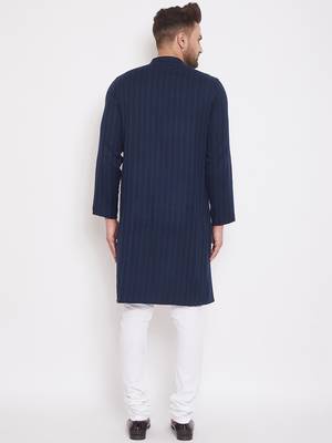 Blue_x000D_
 plain cotton men-kurtas 4