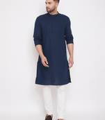 Blue_x000D_
 plain linen men-kurtas