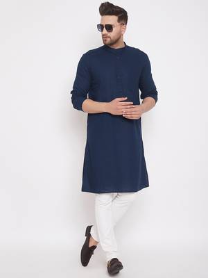 Blue_x000D_
 plain linen men-kurtas 2