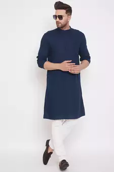 Blue_x000D_
 plain linen men-kurtas