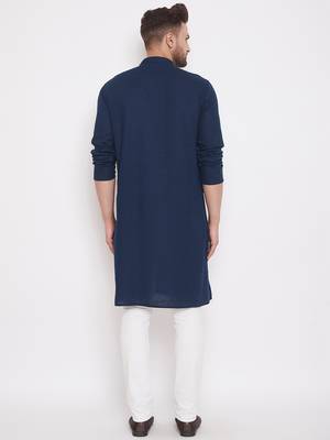 Blue_x000D_
 plain linen men-kurtas 4