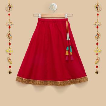 The Magic Wand Baby Girls Ethnic Wear Cap Sleeve Lace Embellished Festive Choli with Lehenga in Teal and Red Color 4