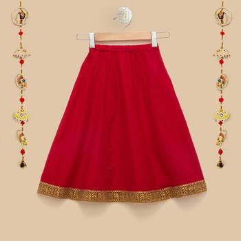 The Magic Wand Baby Girls Ethnic Wear Cap Sleeve Lace Embellished Festive Choli with Lehenga in Teal and Red Color 5