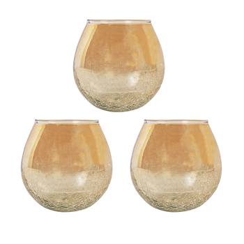 Lalhaveli Set of 3 Pcs Home Decorative Living Room Bedside Decor Crackle Glass Tea Light Candle Holder(Candle Included) 1