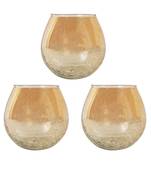 Lalhaveli Set of 3 Pcs Home Decorative Living Room Bedside Decor Crackle Glass Tea Light Candle Holder(Candle Included)