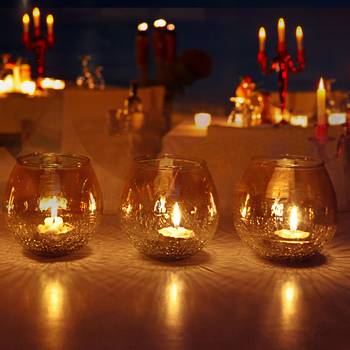 Lalhaveli Set of 3 Pcs Home Decorative Living Room Bedside Decor Crackle Glass Tea Light Candle Holder(Candle Included) 3