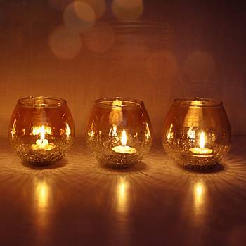 Lalhaveli Set of 3 Pcs Home Decorative Living Room Bedside Decor Crackle Glass Tea Light Candle Holder(Candle Included) 4