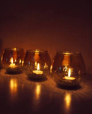 Lalhaveli Set of 3 Pcs Home Decorative Living Room Bedside Decor Crackle Glass Tea Light Candle Holder(Candle Included) 5