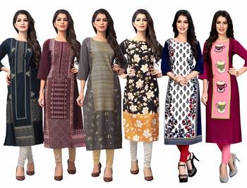 1 Stop Fashion Women's Multicoloured Digital printed Crepe Knee long kurtas/kurtis 1