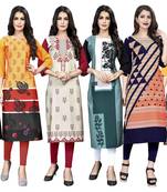 1 Stop Fashion Women's Multicoloured Digital printed Crepe Knee long kurtas/kurtis