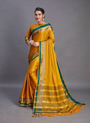 Yellow Color Designer Banarasi Silk Saree With Blouse Piece 2