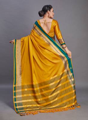 Yellow Color Designer Banarasi Silk Saree With Blouse Piece 3