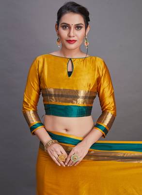 Yellow Color Designer Banarasi Silk Saree With Blouse Piece 4