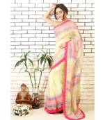 lemon tissue organza saree with hand block print and embroidery with block printed blouse piece