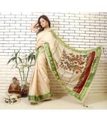 tussar saree with madhubani painting and hand embroidery on pallu and brocade blouse piece